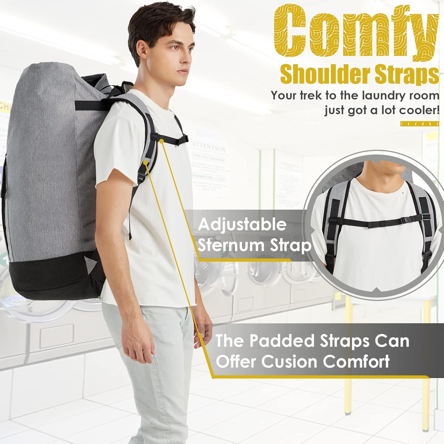 Laundry Bag for College, 115L Heavy Duty Laundry Backpack with Shoulder Straps, Large Dirty Clothes