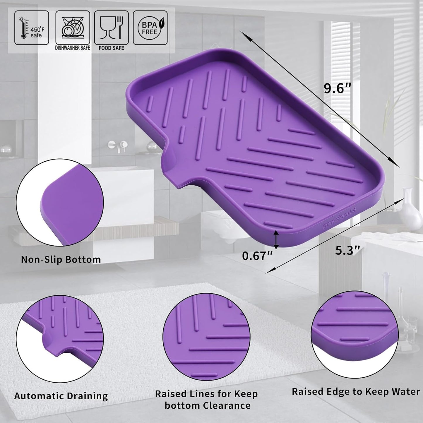 Silicone Bathroom Soap Dishes with Drain Spout-Bathroom and Kitchen Sink Organizer,Sponge