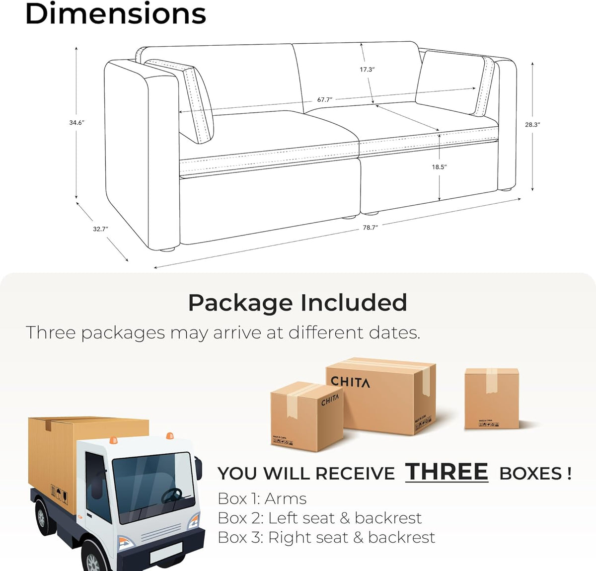 CHITA Small Modular Sectional Fabric Sofa Set, Extra Comfty Loveseat Cloud Couch, FSC Certified