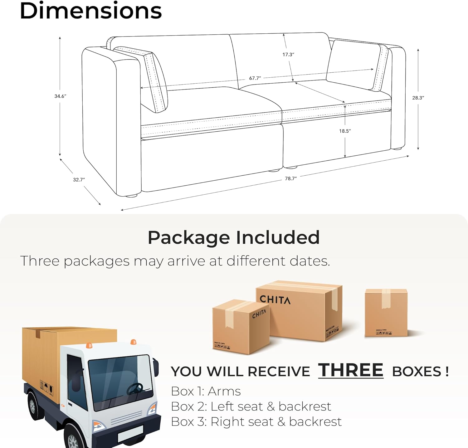 CHITA Small Modular Sectional Fabric Sofa Set, Extra Comfty Loveseat Cloud Couch, FSC Certified