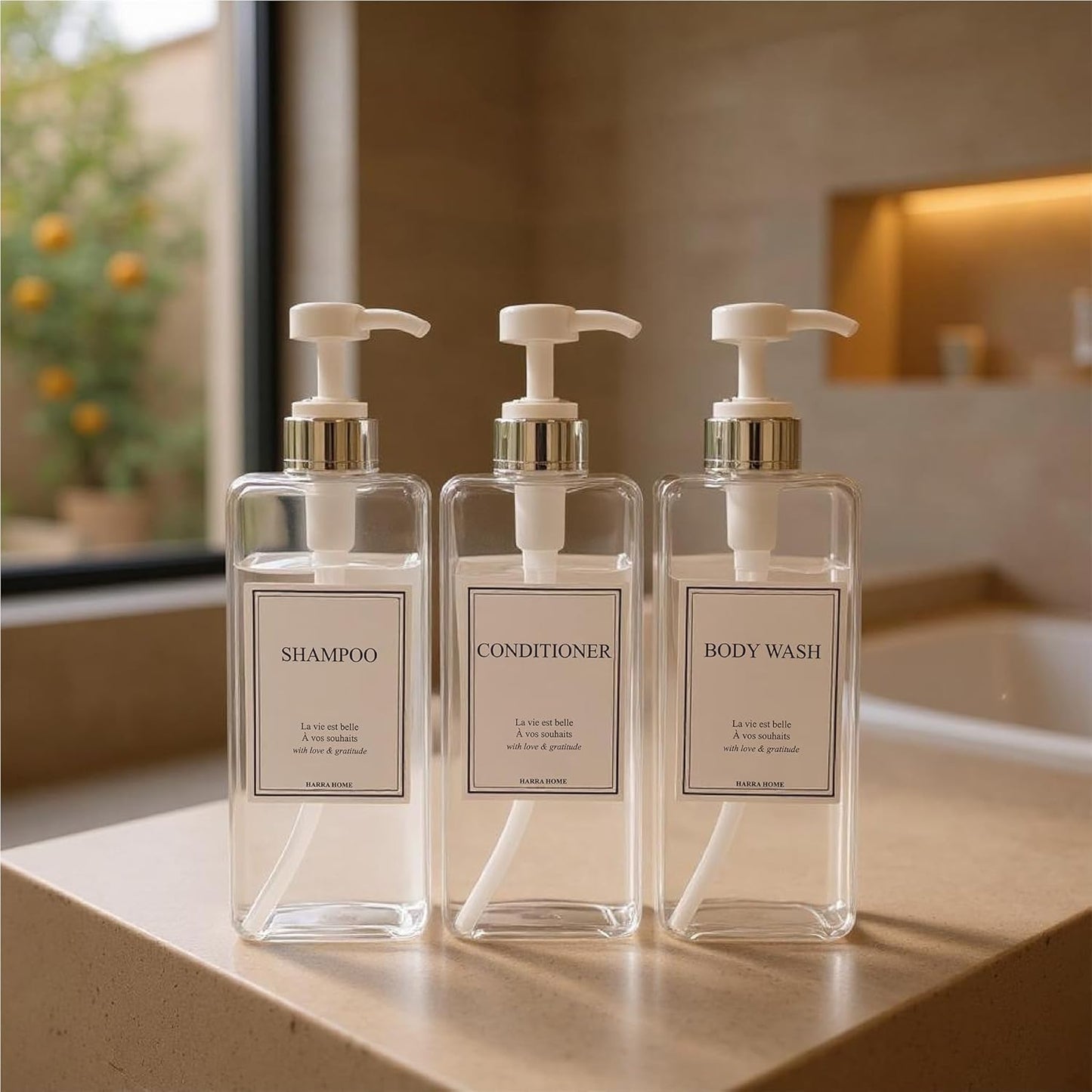 Modern Design Large 27 oz Shampoo and Conditioner Dispensers - Empty Plastic Refillable Pump Bottle