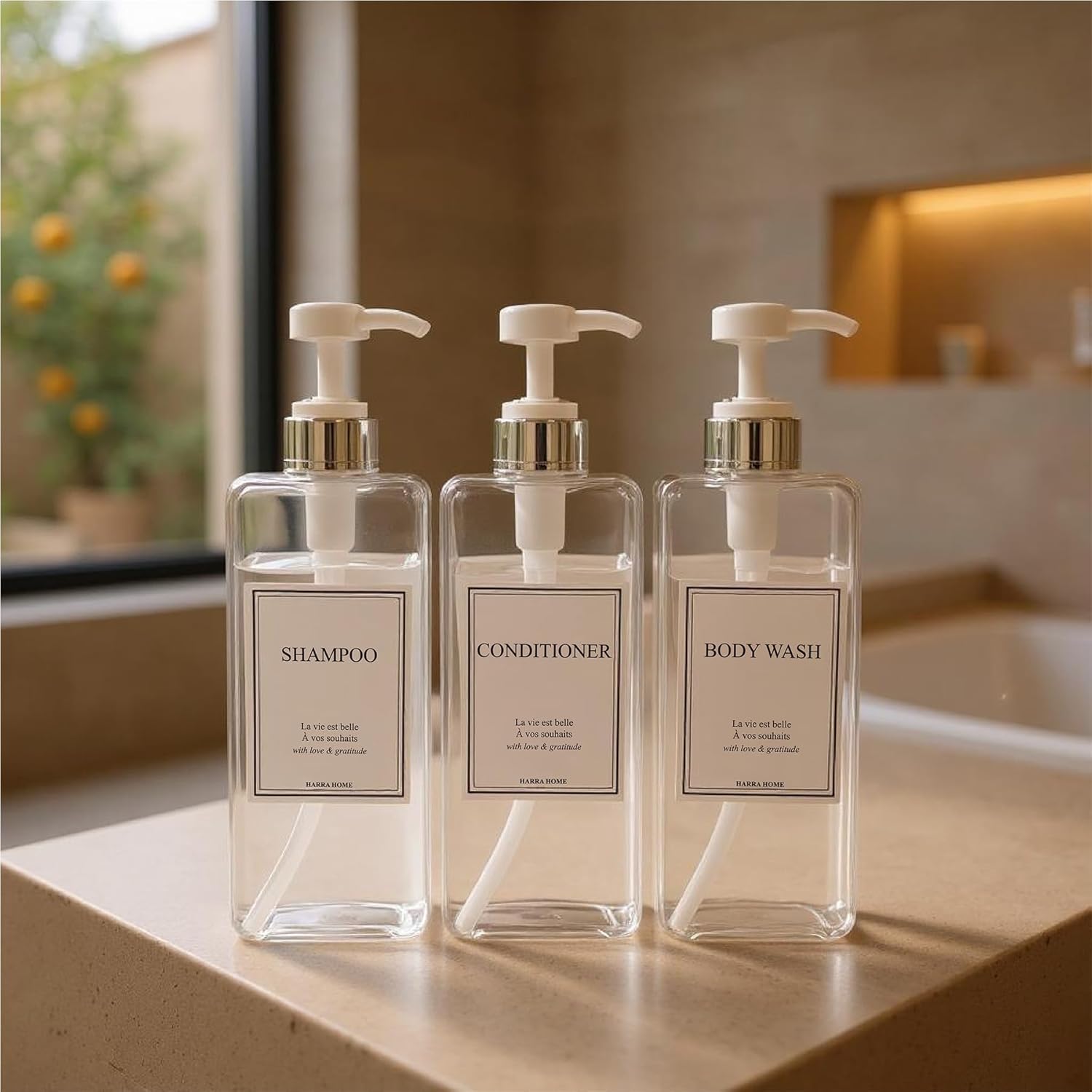 Modern Design Large 27 oz Shampoo and Conditioner Dispensers - Empty Plastic Refillable Pump Bottle