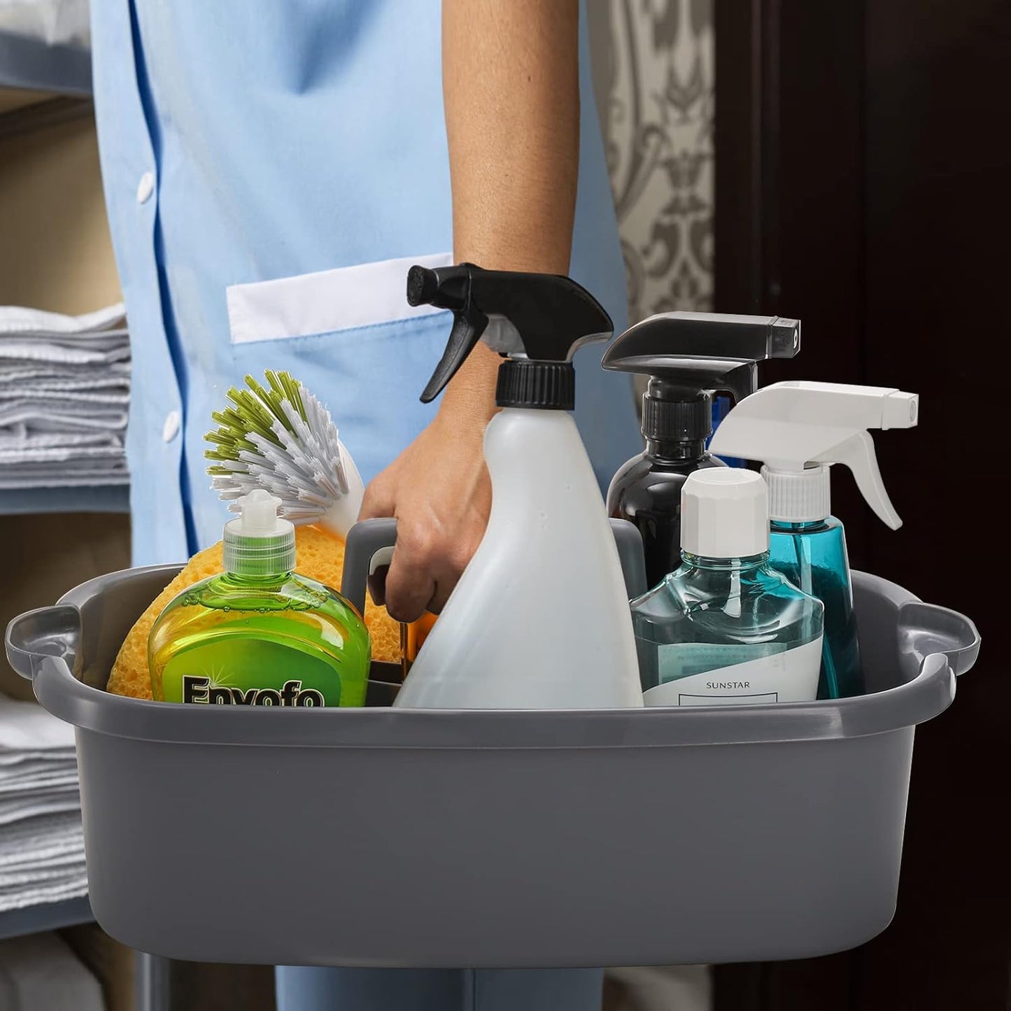 TOPZEA 2 Pack Cleaning Supplies Caddy, Large Plastic Cleaning Supply Organizer Bin with Handle