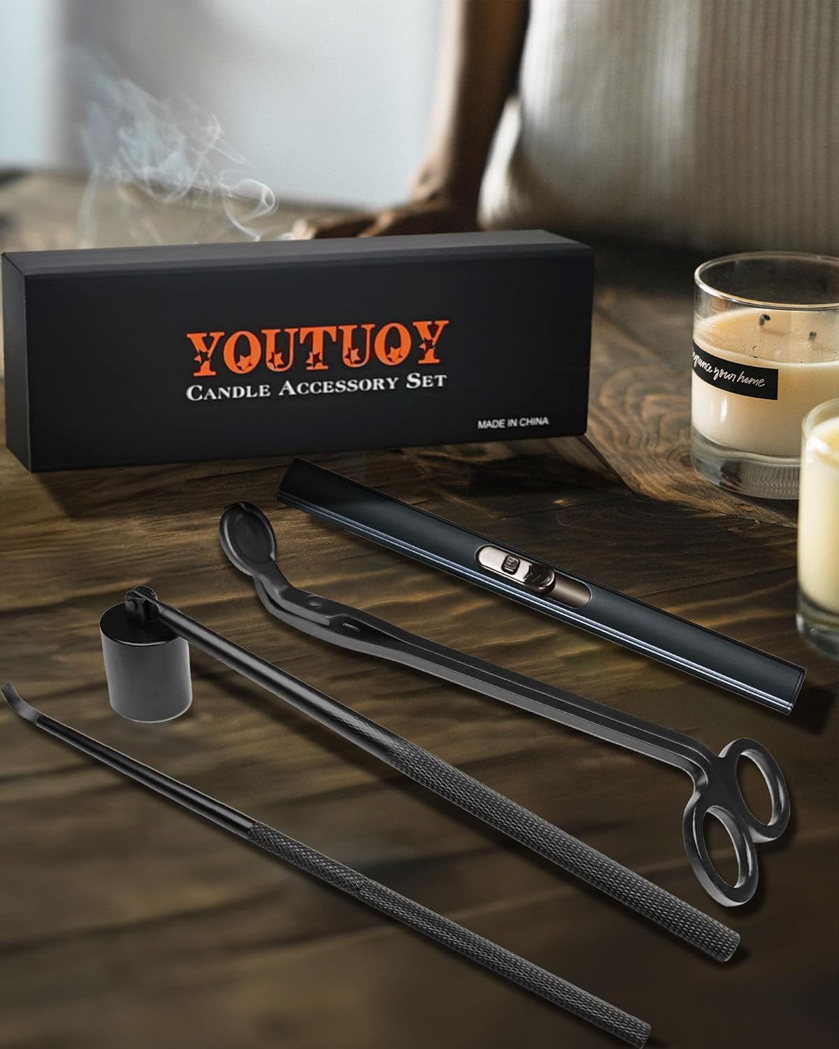 4 in1 Candle Accessory Set with Rechargeable Candle Lighter, Candle Wick Trimmer, Candle Wick