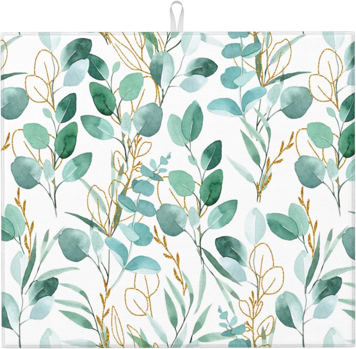 Sage Green Leaves Dish Drying Mat for Kitchen Counter Cute Botanical Dish Drainer Rack Mats 16"x18"