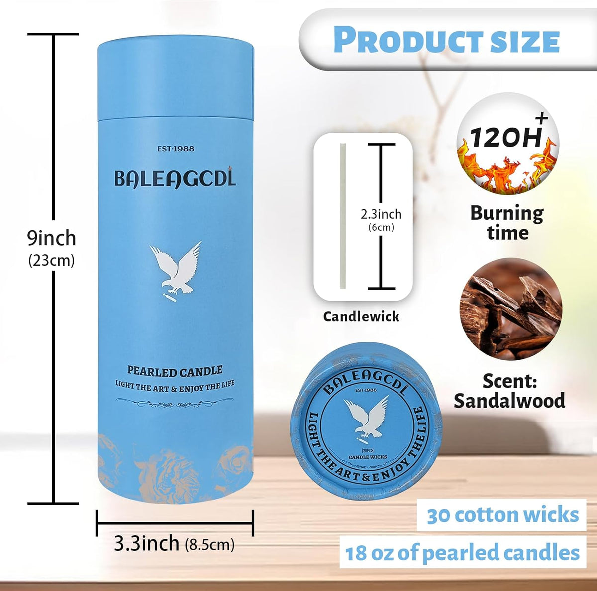Sandalwood Scented Black Pearled Candle 18oz Luxury Sand Candle Granulated Wax - 30 Cotton Wicks