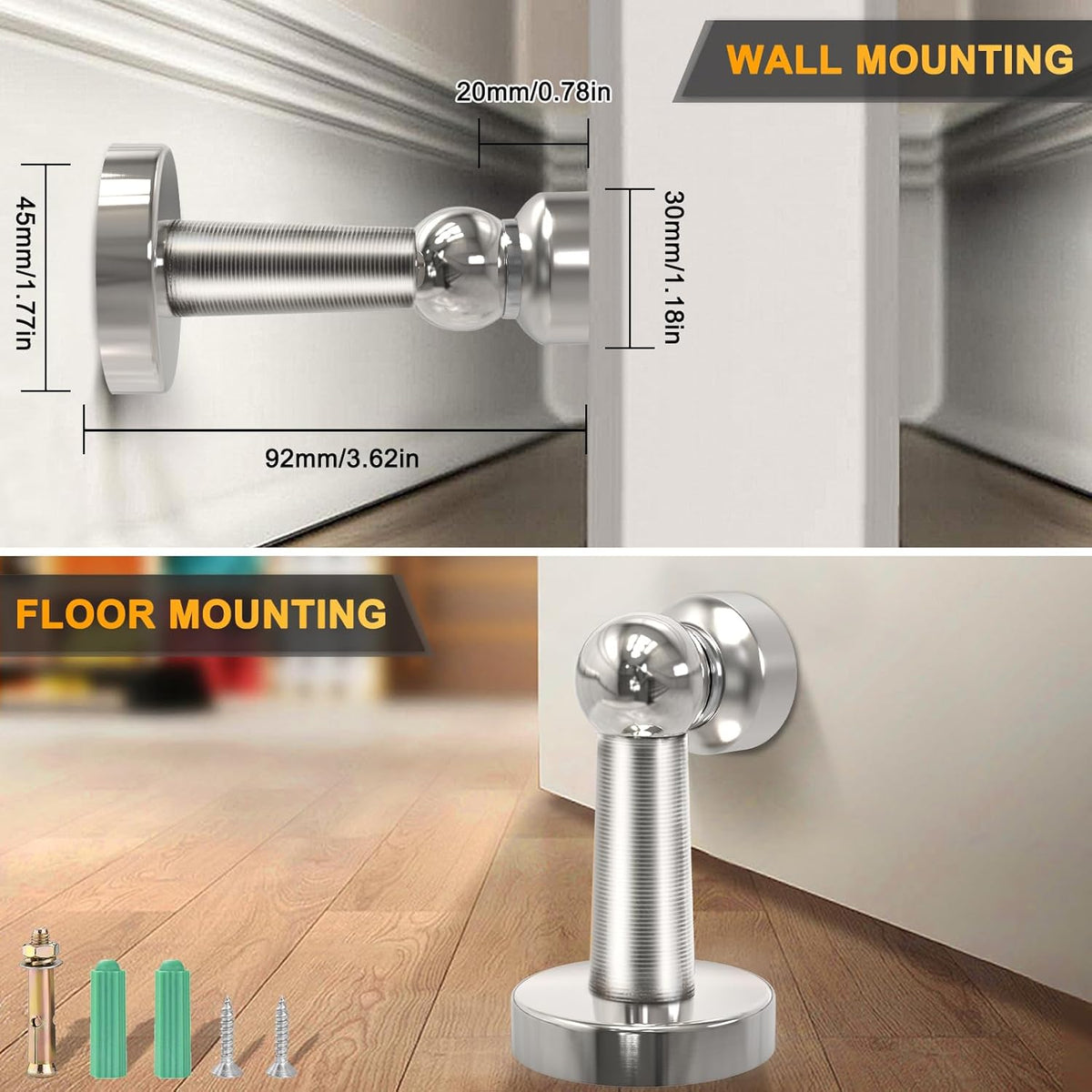 6 Pack Door Stopper Magnetic, COCIVIVRE Magnet Door Stop Stainless Steel for Wall and Floor