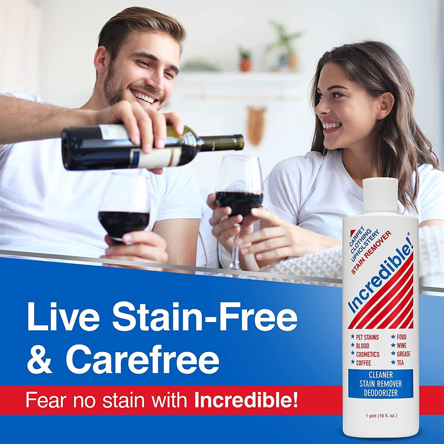 INCREDIBLE! Stain Remover - Instant Spot Remover For New and Old Stains - Blood, Red Wine, Coffee