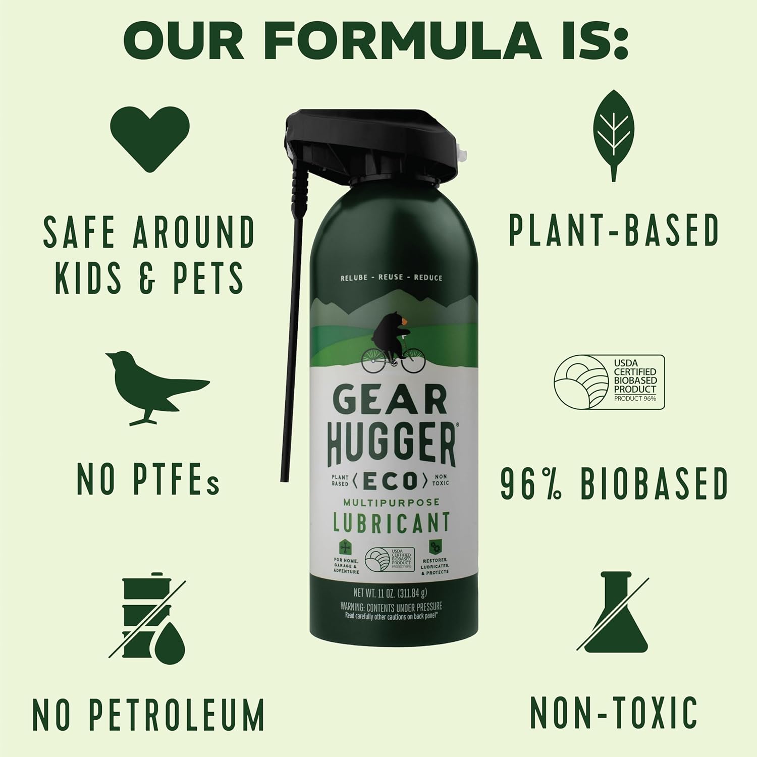 Gear Hugger Multipurpose Lubricant - Eco-Friendly (11 oz, Pack of 2), Rust Remover - Garage Door