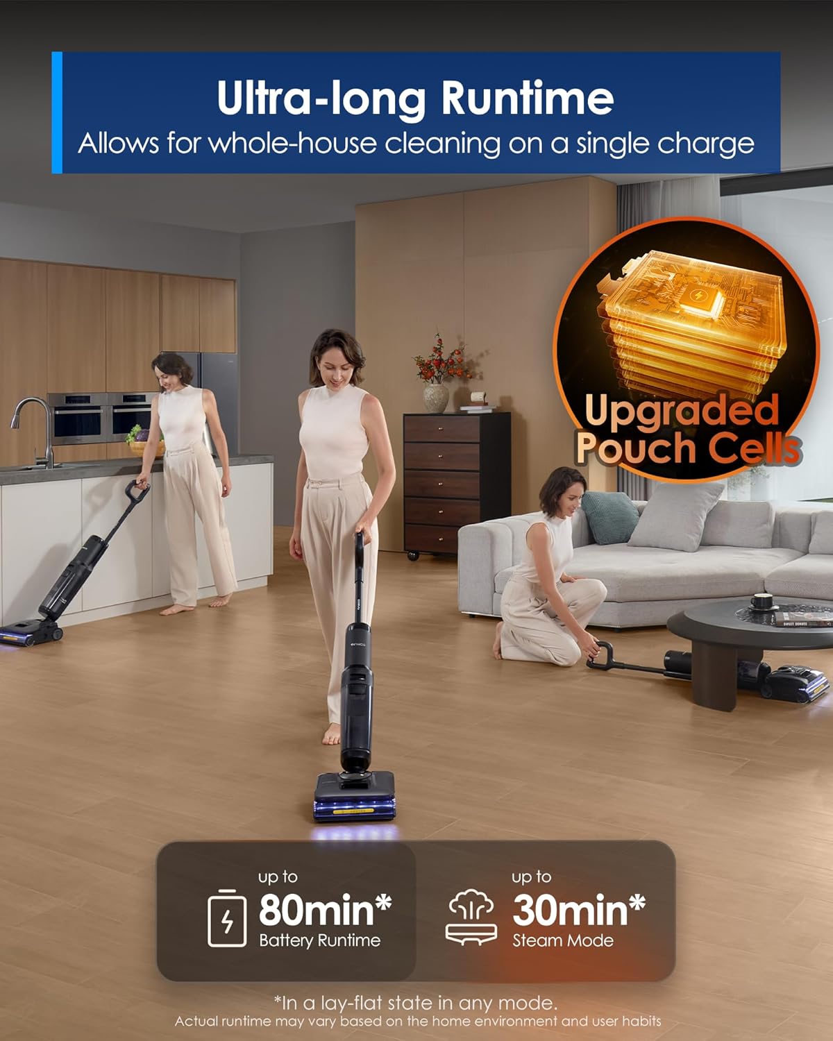 Tineco Floor One S7 Stretch Steam Cordless Wet Dry Vacuum Steam Mop All-in-One, 320℉ HyperSteam
