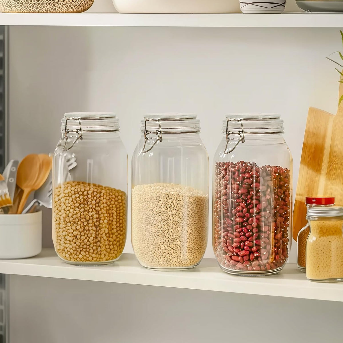 ComSaf Large Glass Jars with Lid 64 oz, Large Mason Jars Set of 3, Glass Canisters with Airtight