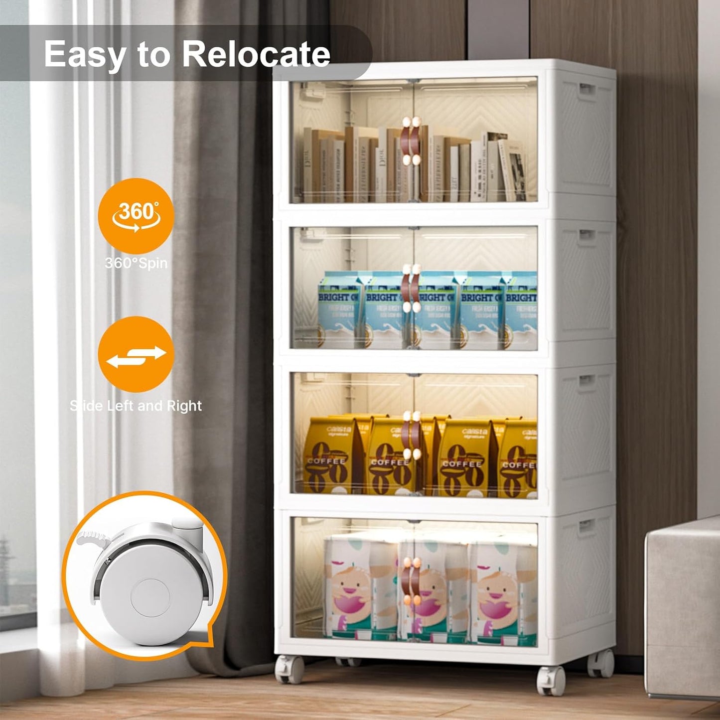 Extra Large Stackable Storage Bins with Lids & Wheels & Door, 896QT-112QT/28GAL*8Pack Foldable