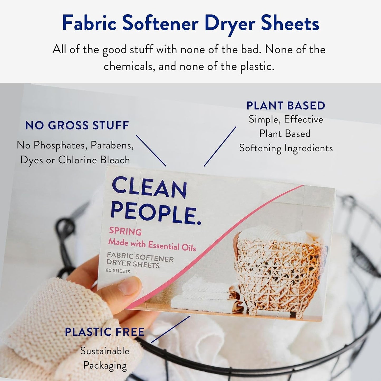 The Clean People Fabric Softener Sheets - Dryer Sheets - Softens & Removes Static Cling - Vegan