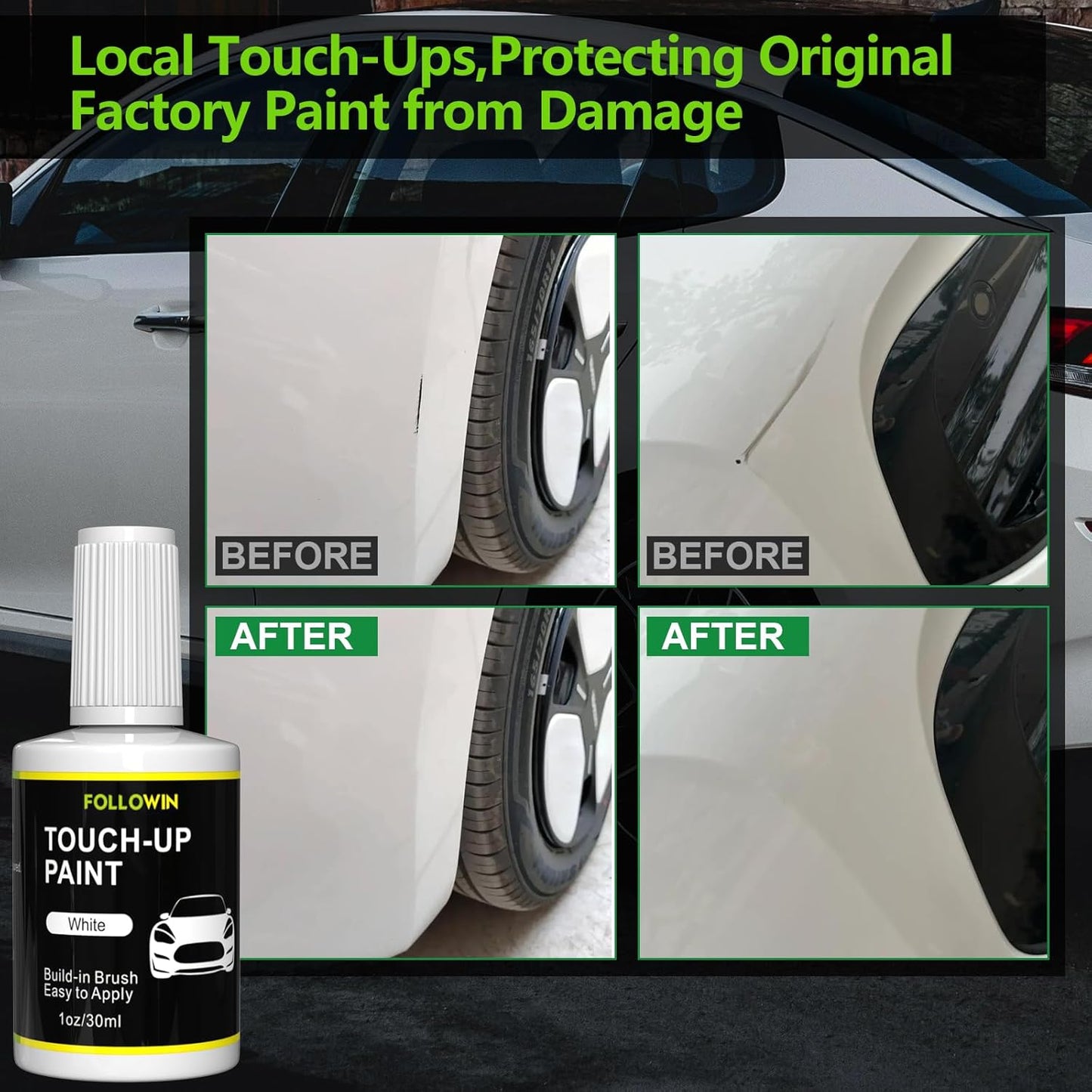 FOLLOWIN White Touch Up Paint for Cars, Car Paint Scratch Repair,Built-in Brush Auto Paints