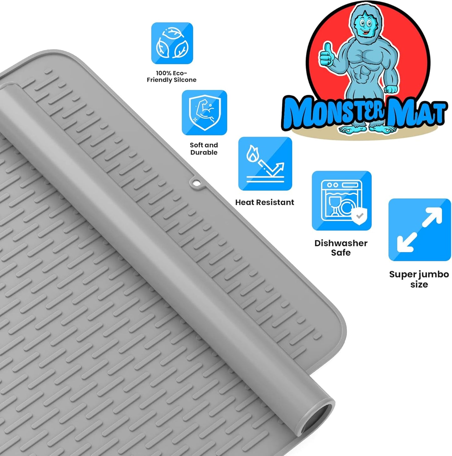 Monster Mat Extra Large Silicone Dish Drying Mat (30"x24") – Heavy Duty & Fast-Drying Silicone Mat