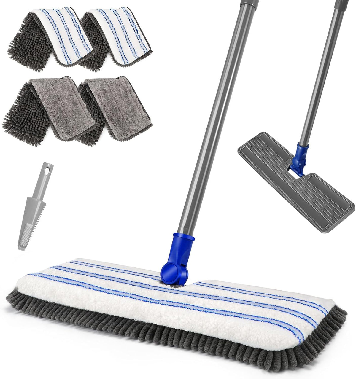 MASTERTOP Microfiber Dust Mop,Double-Sided Flat Mops for Hardwood Floors with 4 Reusable Mop Pads