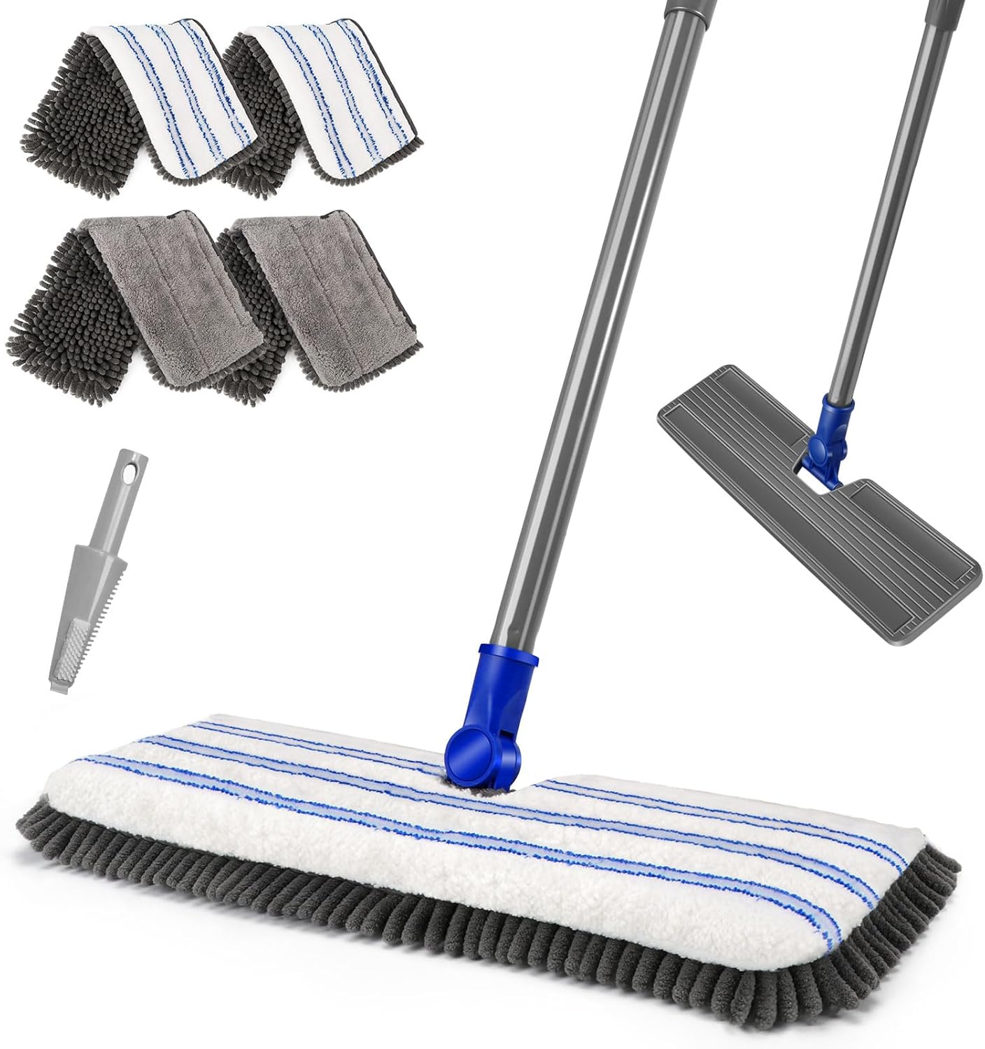 MASTERTOP Microfiber Dust Mop,Double-Sided Flat Mops for Hardwood Floors with 4 Reusable Mop Pads