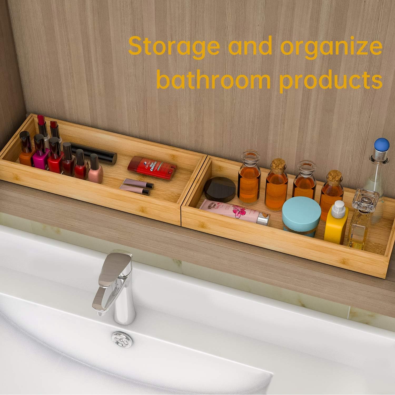 Drawer Organizer Storage Box Kitchen - Wood Stackable Tray Utensil Organizer for Office