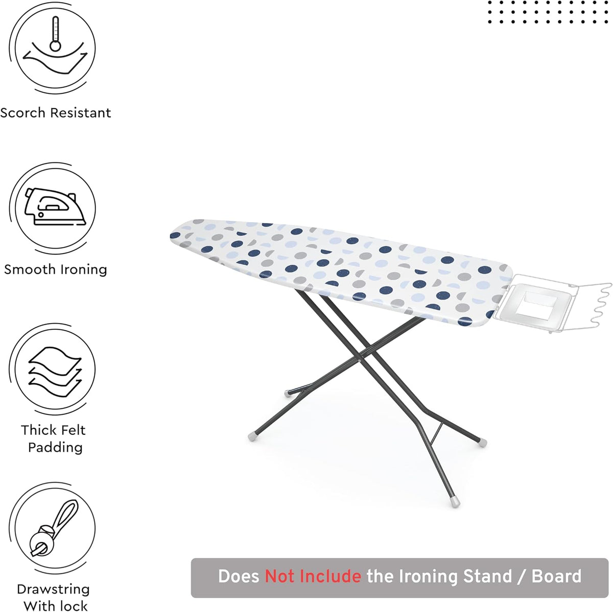 Encasa XO Ironing Board Cover and Pad 54"x15" - Thick 3mm Felt Padding, Drawstring Tightening &