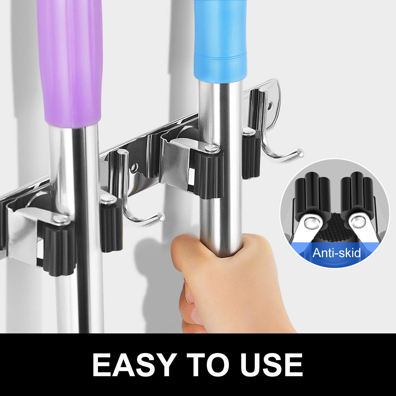 IMILLET Broom and Mop Holder Wall Mounted, Stainless Steel Broom Holder Mop Holder Self Adhesive
