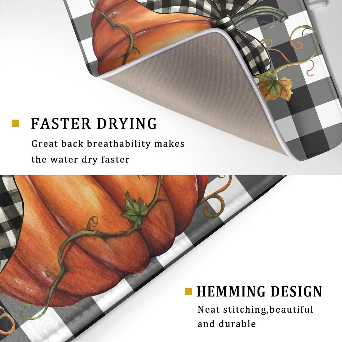 Fall Drying Mats for Kitchen Counter Fall Pumpkin Dish Drying Mat 18 x 24 Inch Autumn Black White