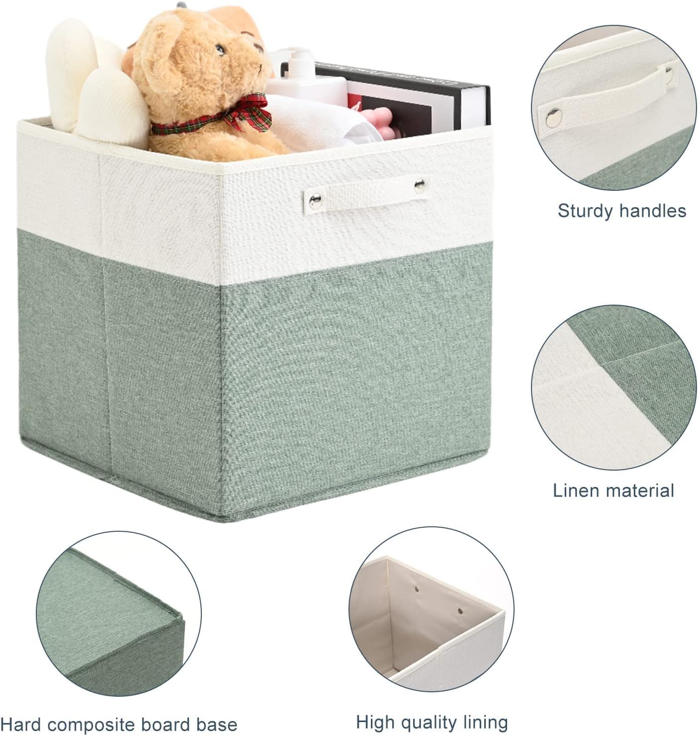 13 x 13 Inch Fine Linen Storage Bins with Handles，Fabric Cube Boxs，Collapsible Basket Organizers