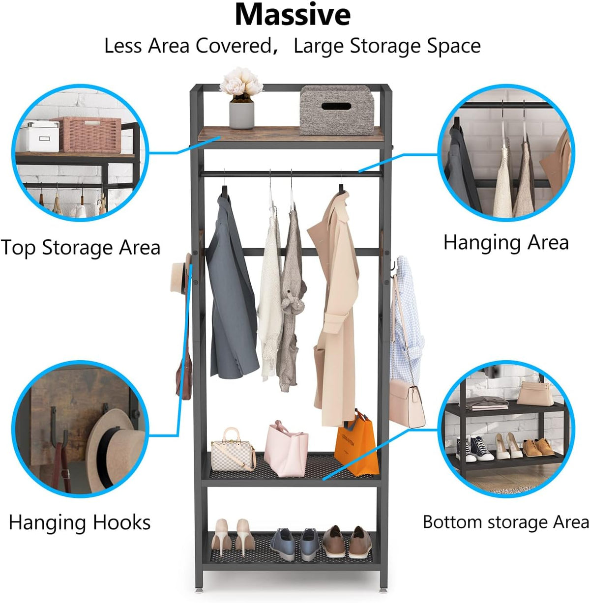 Tribesigns Small Heavy Duty Clothes Rack with Shelf and Hanging Rod, Freestanding Closet Organizer