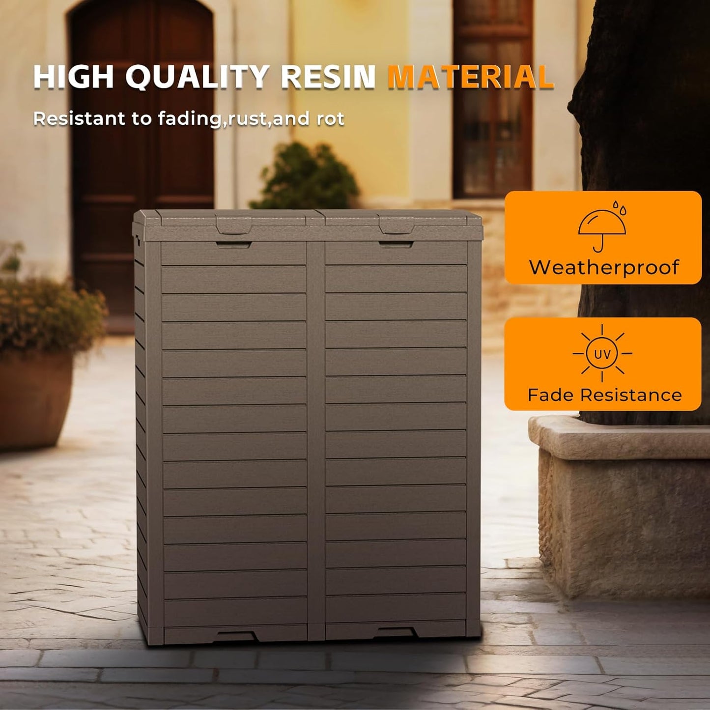 62-Gallon Outdoor Trash Can with lid, Waterproof, UV-Resistant Resin Garbage Can, Lockable Lid and