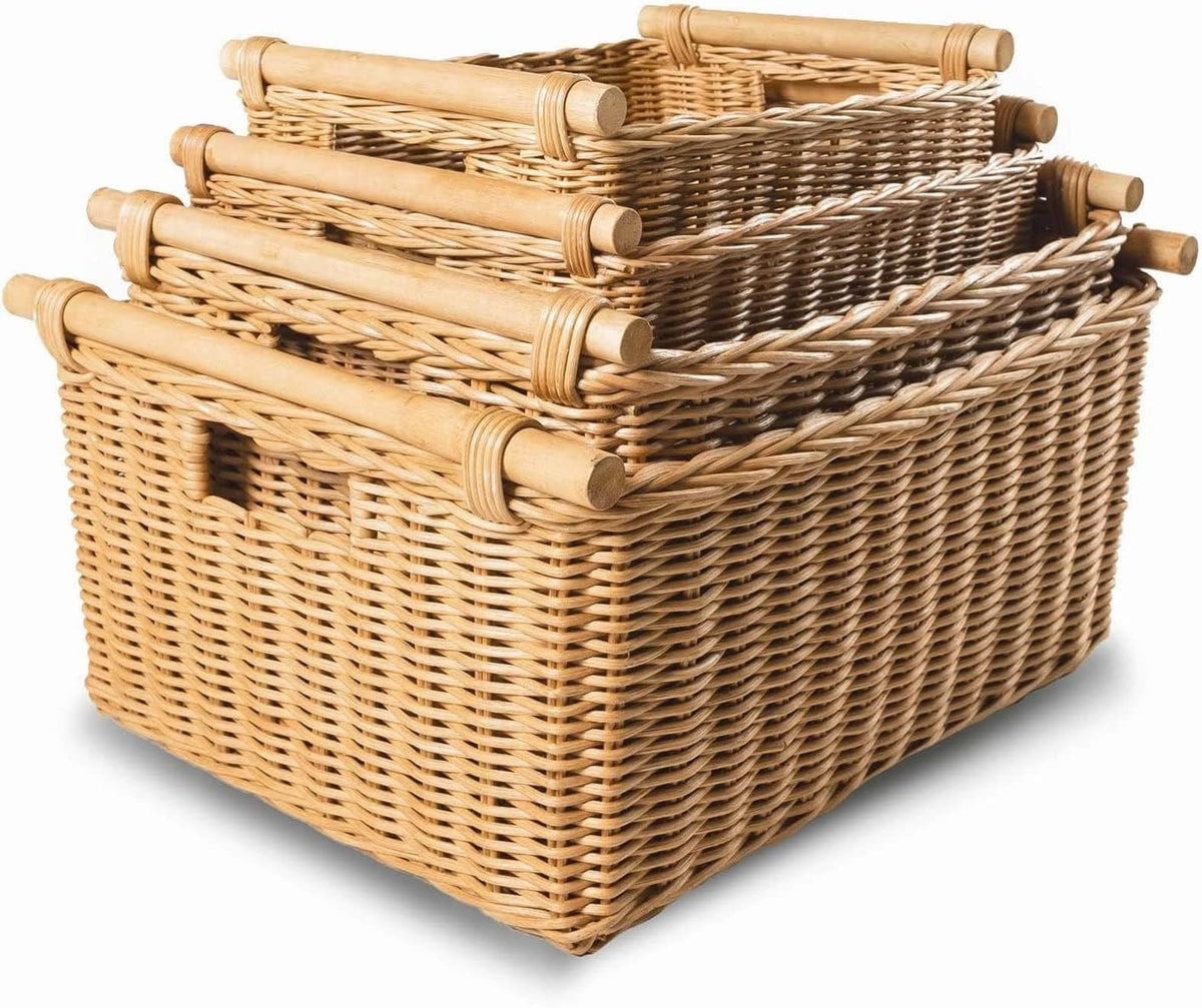 The Basket Lady Pole Handle Wicker Storage Basket, Extra Large, 20 in L x 16 in W x 10 in H