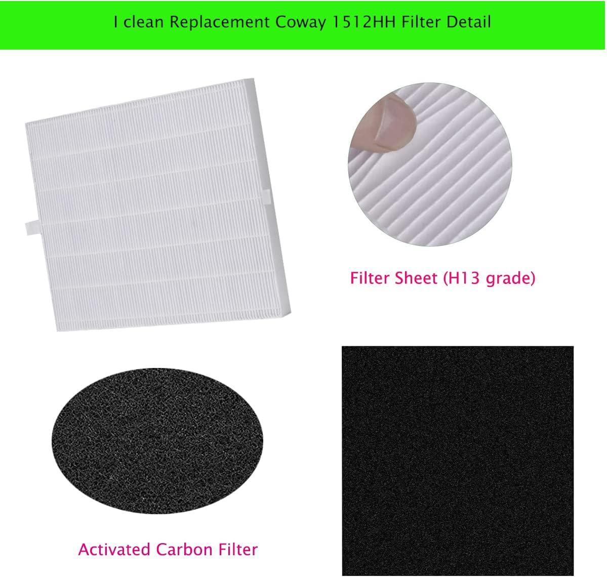 I clean Replacement Air Filter for Coway Airmega AP-1512HH and Airmega 200M Air Purifi-er, 2