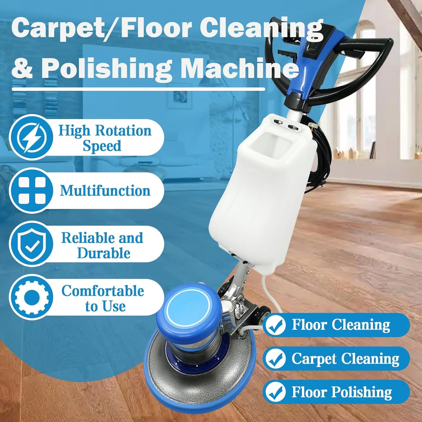 TECHTONGDA Floor Polisher Commercial Floor Buffer Scrubber Buffer Polisher Machine 17" Carpet