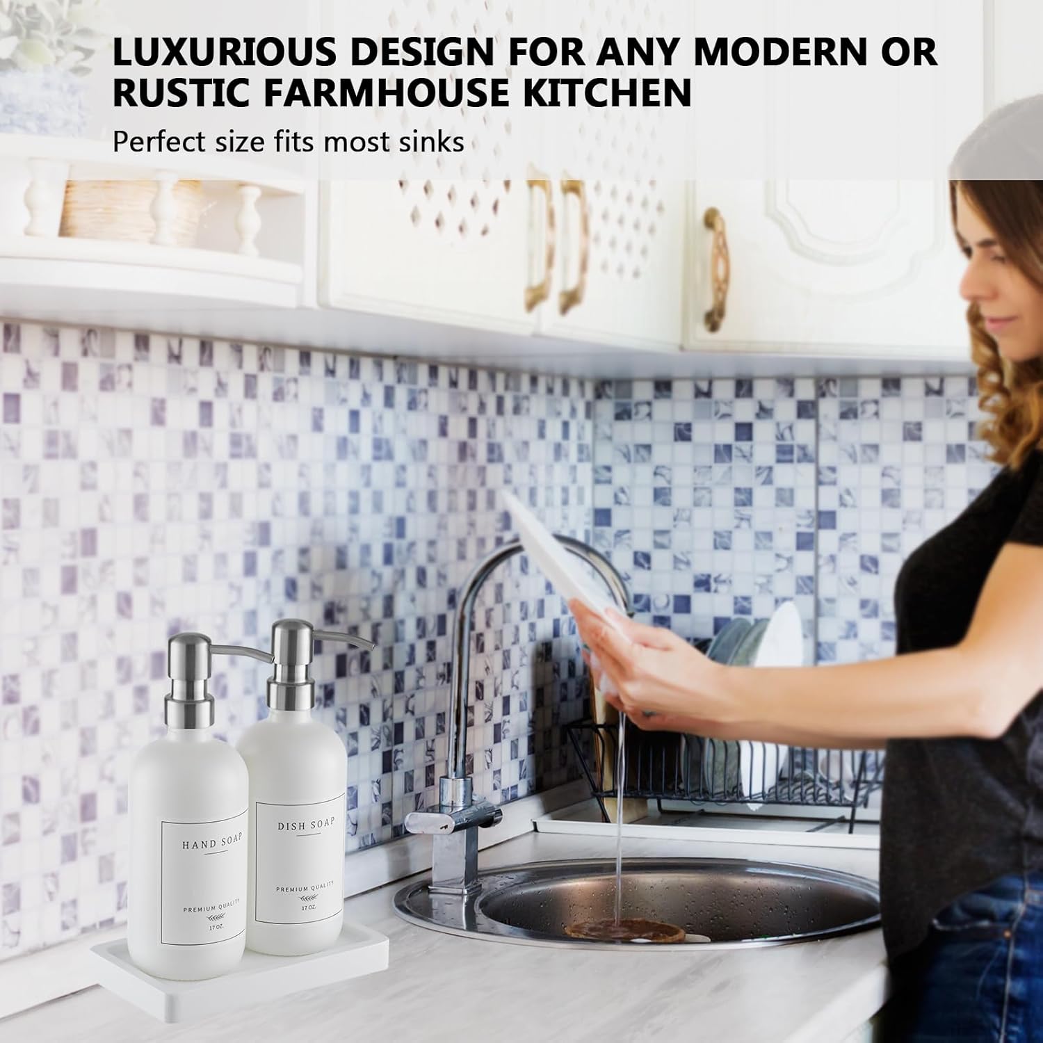 Thick Glass Soap Dispenser - Kitchen Dish Hand Soap Dispenser Set, Rustproof Pump Soap Lotion