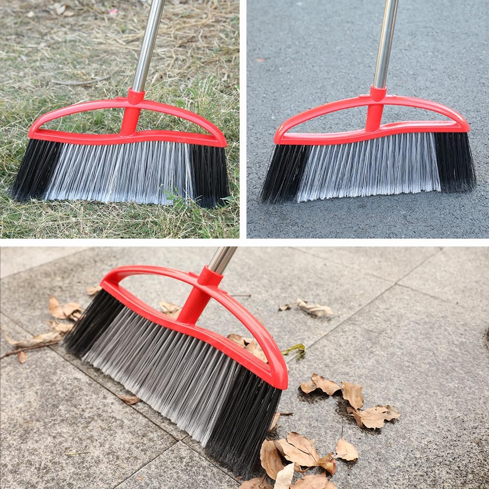 Outdoor Broom, 15.7" Wide Heavy Duty Angle Broom with Long Handle, Stiff Bristles for Sweeping