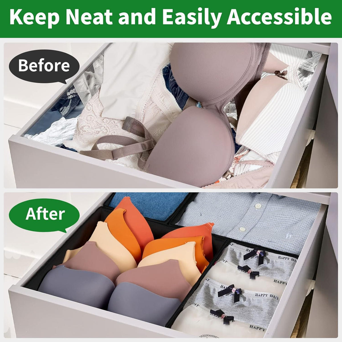Criusia Drawer Organizer Clothes, 8 Pack Underwear Drawer Organizer, Foldable Cloth Storage Box
