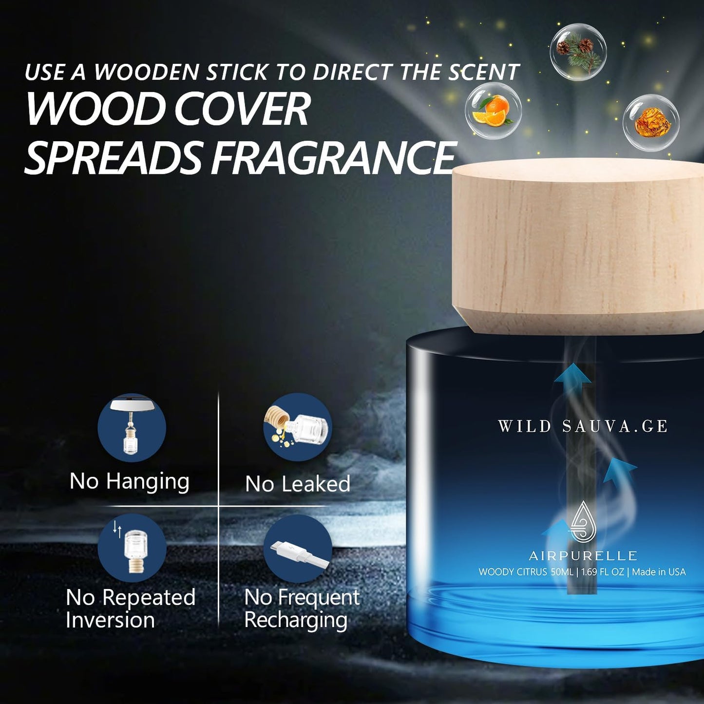 Car Air Freshener for Men & Women – Long-Lasting Woody Citrus Essential Oil Diffuser for Car Cup