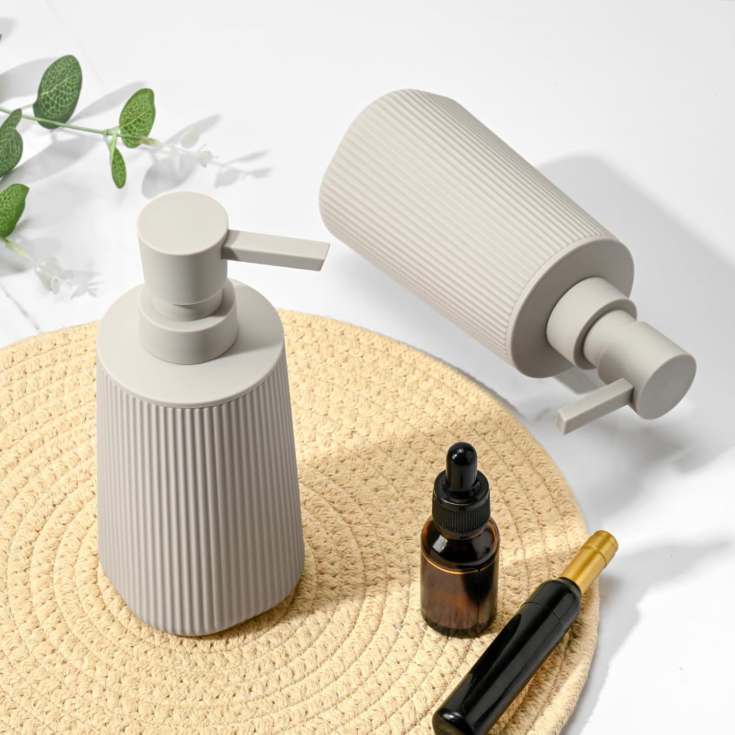 Beige 2 Pack Hand Soap Dispensers with No Rust Pump for Bathroom and Kitchen Countertops Refillable