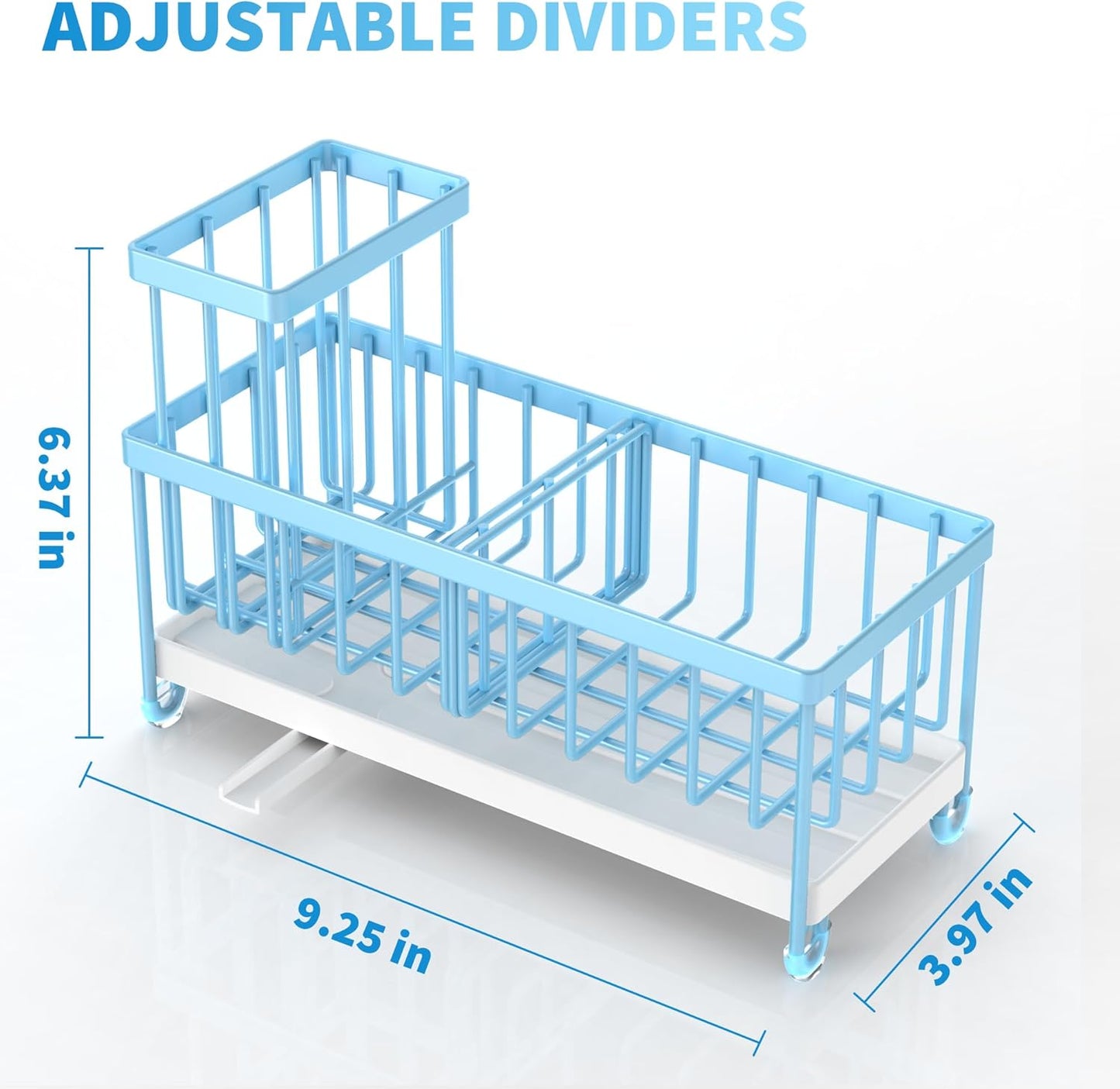 Cisily Blue Sponge Holder for Kitchen Sink, Sink Caddy Organizer with High Brush Holder, Kitchen