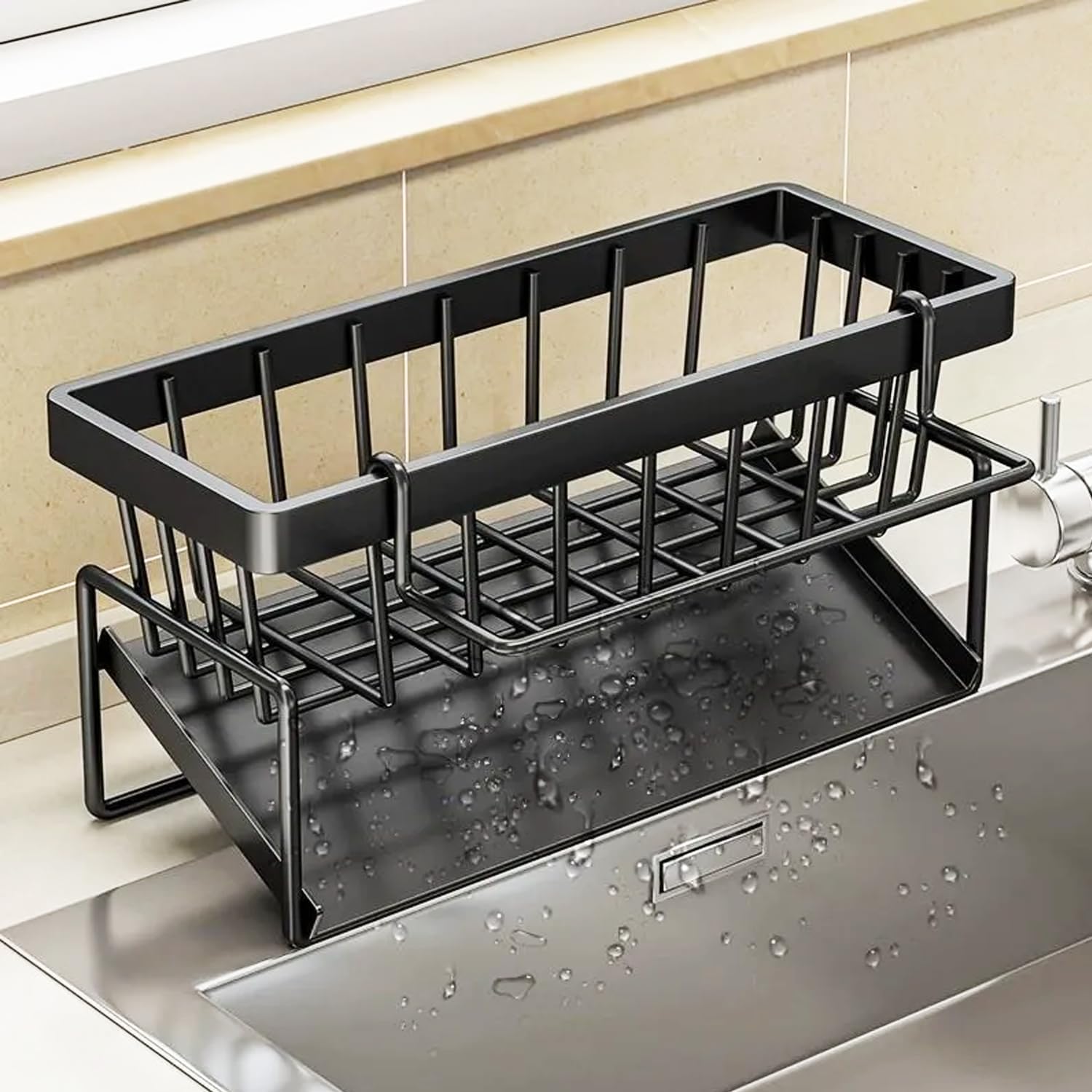 Sponge Holder for Kitchen Sink, Sink Caddy with Dishcloth Rack, Kitchen Sink Storage Rack Organizer