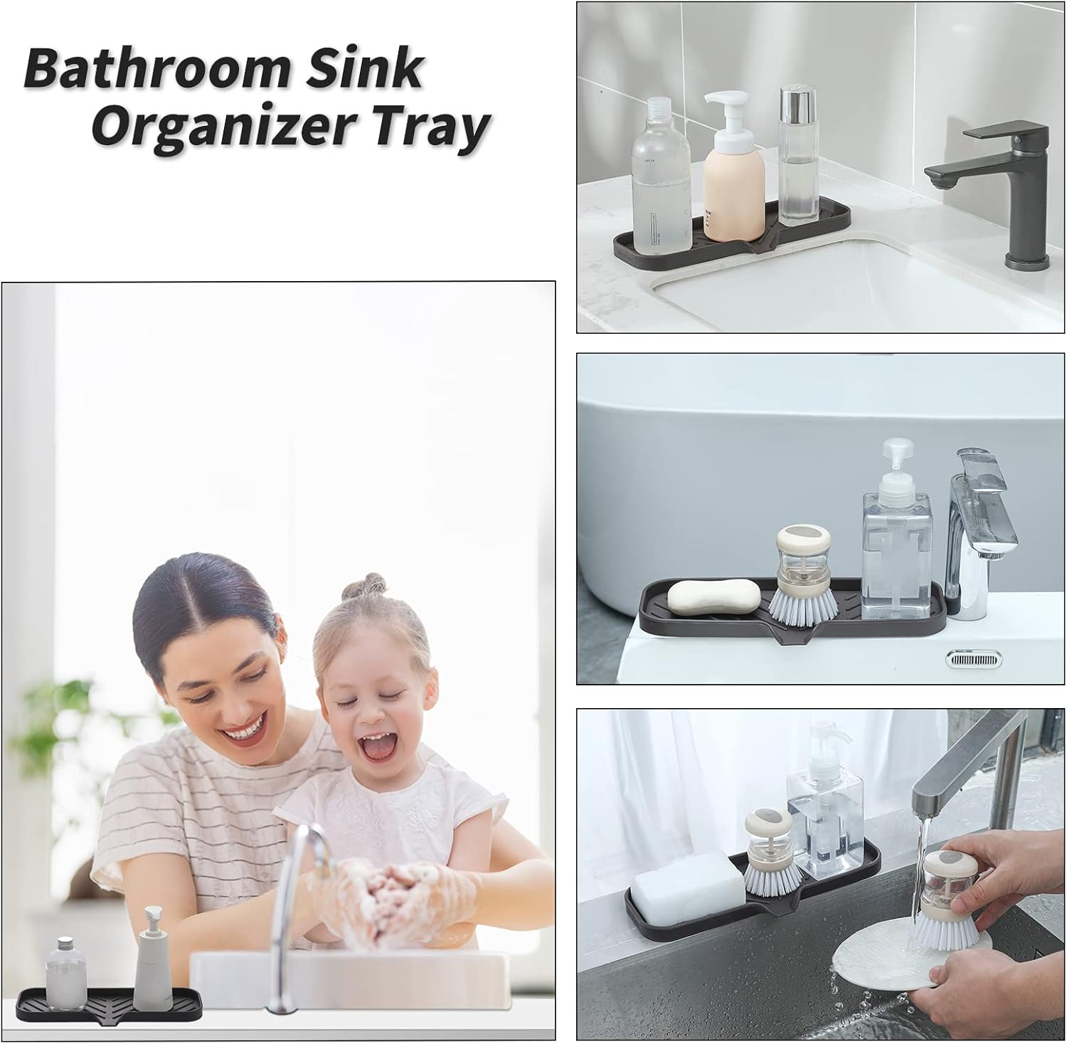 Silicone Bathroom Soap Dishes with Drain Spout-Bathroom and Kitchen Sink Organizer,Sponge