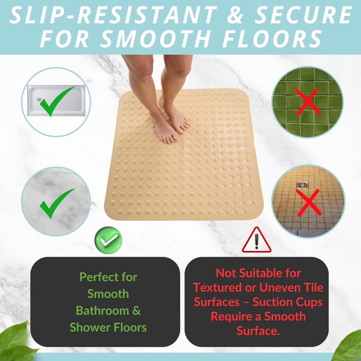 ENKOSI Extra Large Square Non Slip Shower Mat - 31 x 31-inch XL Bathroom Shower Mat - Square Shower