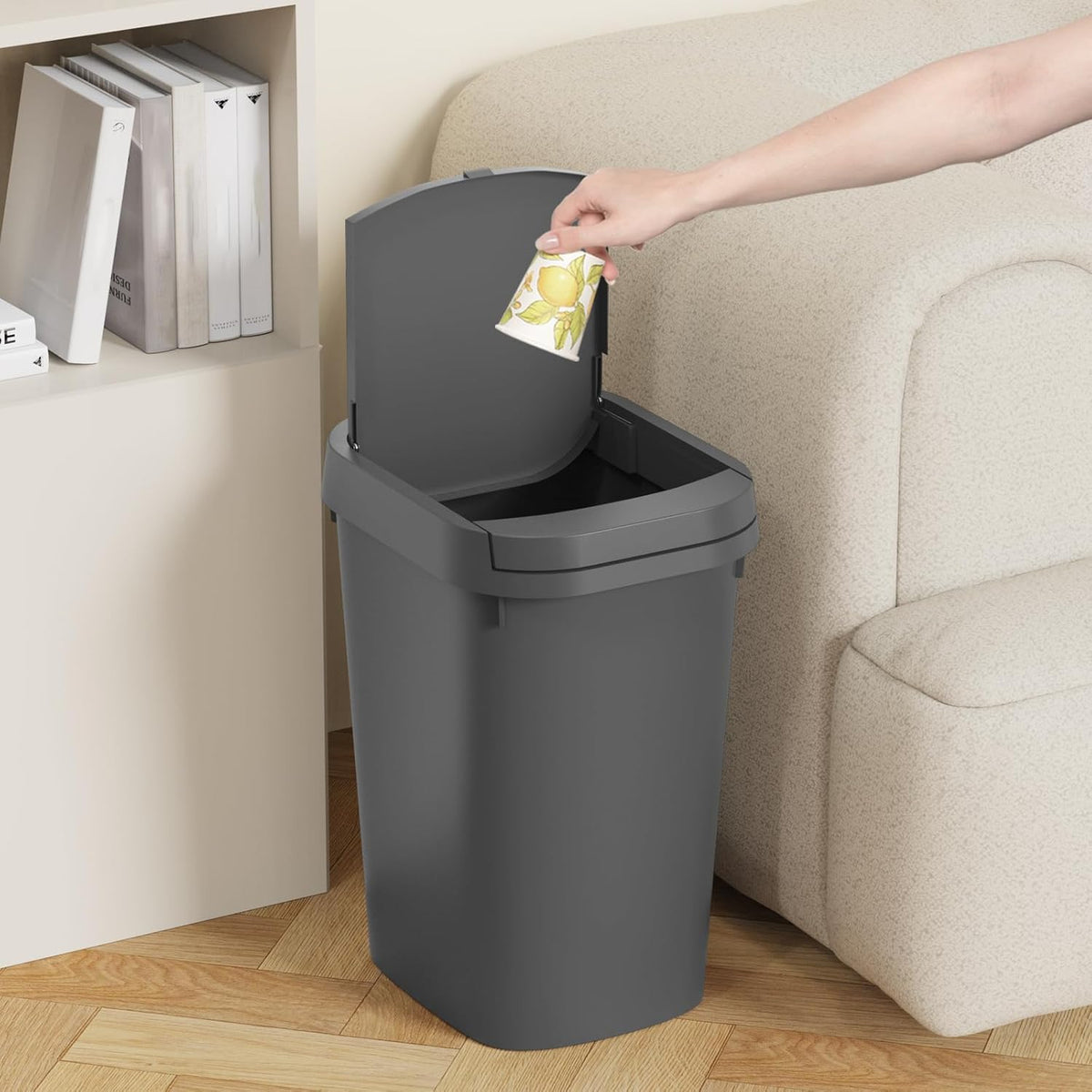 3 Pack Bathroom Small Trash Can with Lid, 2.6 Gallon Slim Garbage Bin with Pop-Up Lid, 10L Plastic