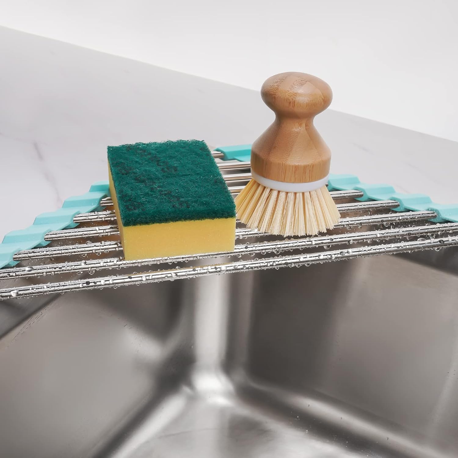 Tomorotec Green Triangle Roll-Up Dish Drying Rack for Sink Corner - Small, Foldable, Stainless