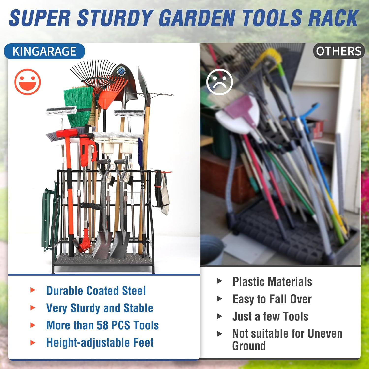 Garden Tool Organizer for Garage, Garden Tool Rack, Up to 58 Long Handled Tools, Yard Tool Holder
