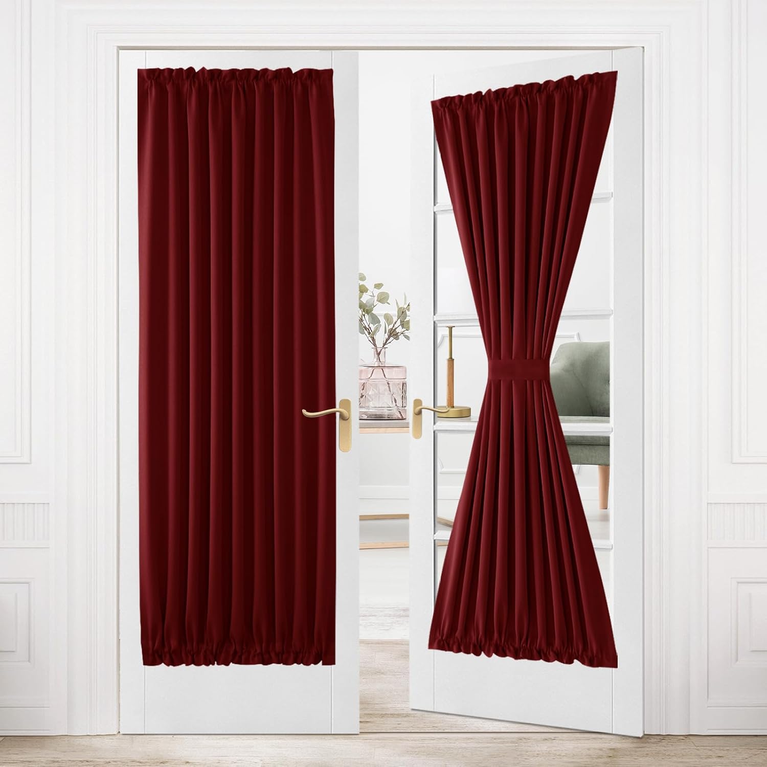 DWCN French Door Curtains – Rod Pocket Thermal Blackout Curtain for Doors with Glass Window
