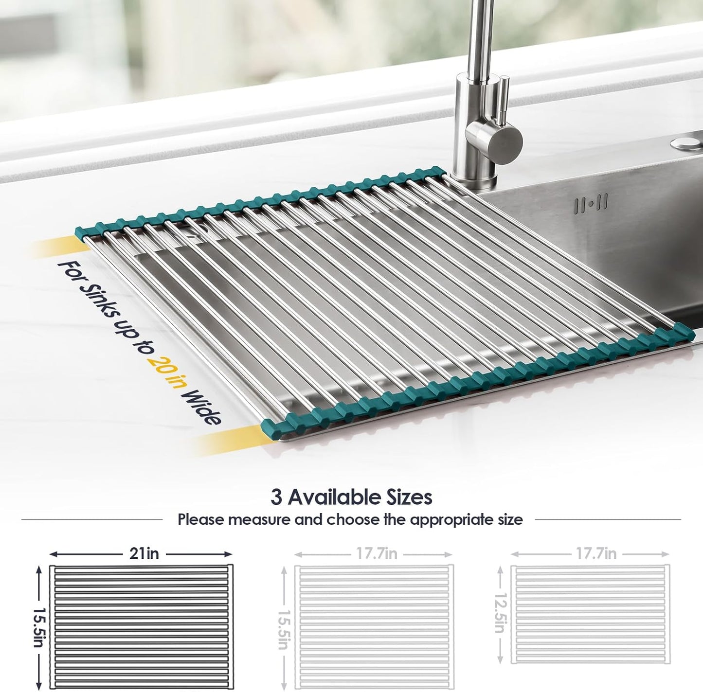 Tomorotec Stainless Steel Roll Up Dish Drying Rack, Foldable Over The Sink Rolling Drainer Rack