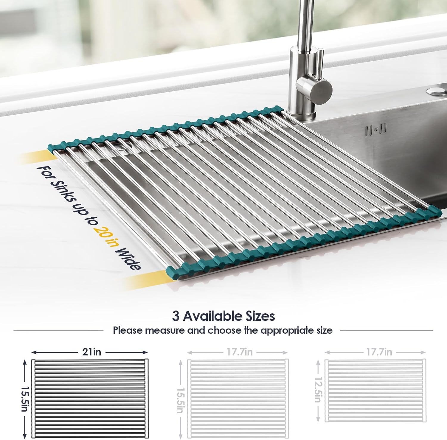 Tomorotec Stainless Steel Roll Up Dish Drying Rack, Foldable Over The Sink Rolling Drainer Rack