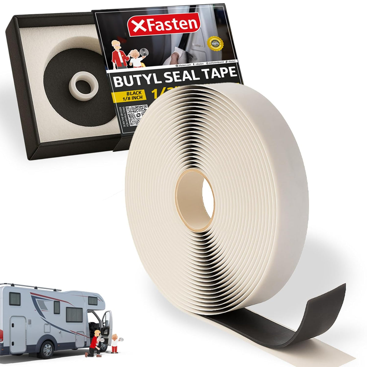 XFasten Butyl Tape Black, 1/2 in x 30 ft x 1/8 in – Easy-to-Work-with Automotive Butyl Sealant