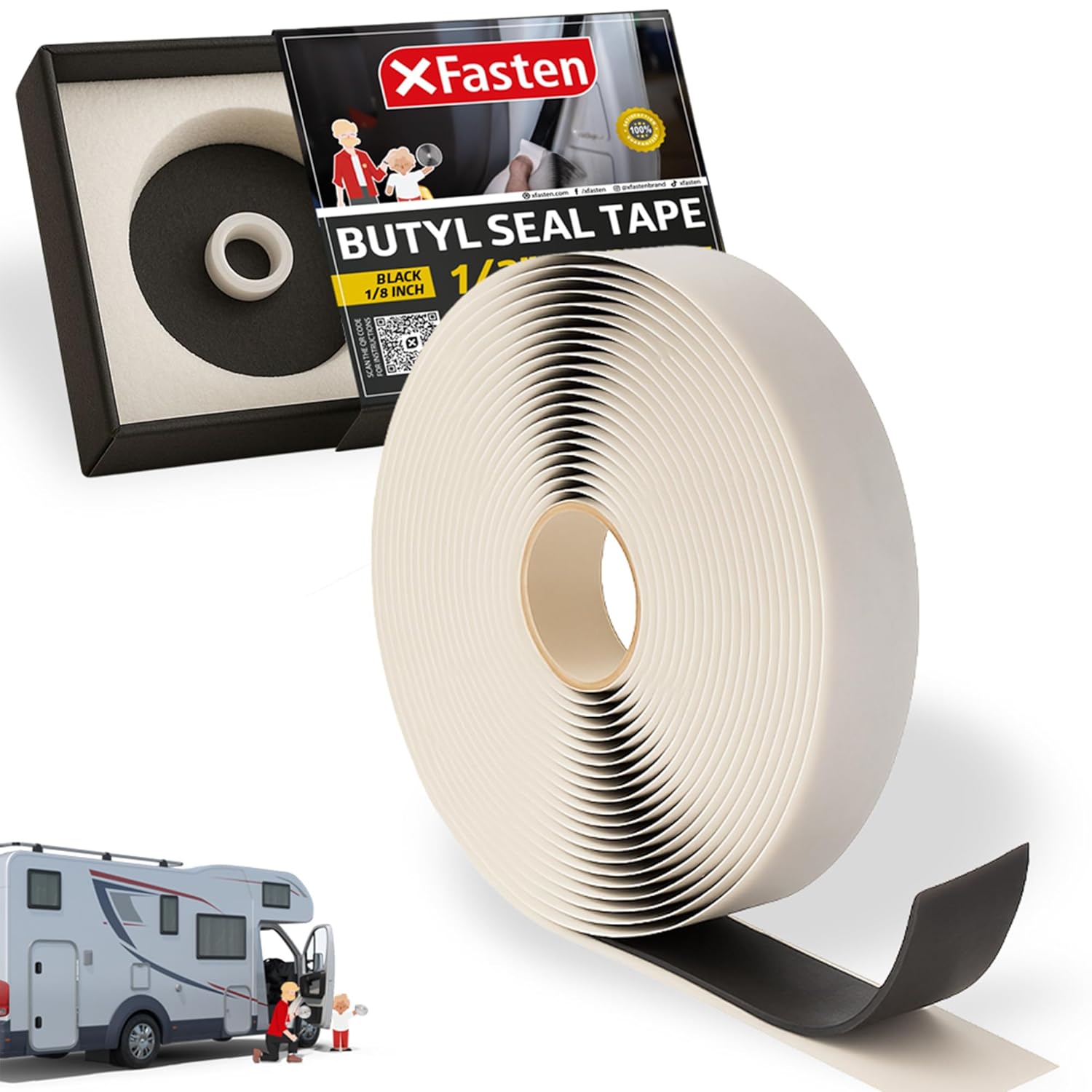 XFasten Butyl Tape Black, 1/2 in x 30 ft x 1/8 in – Easy-to-Work-with Automotive Butyl Sealant