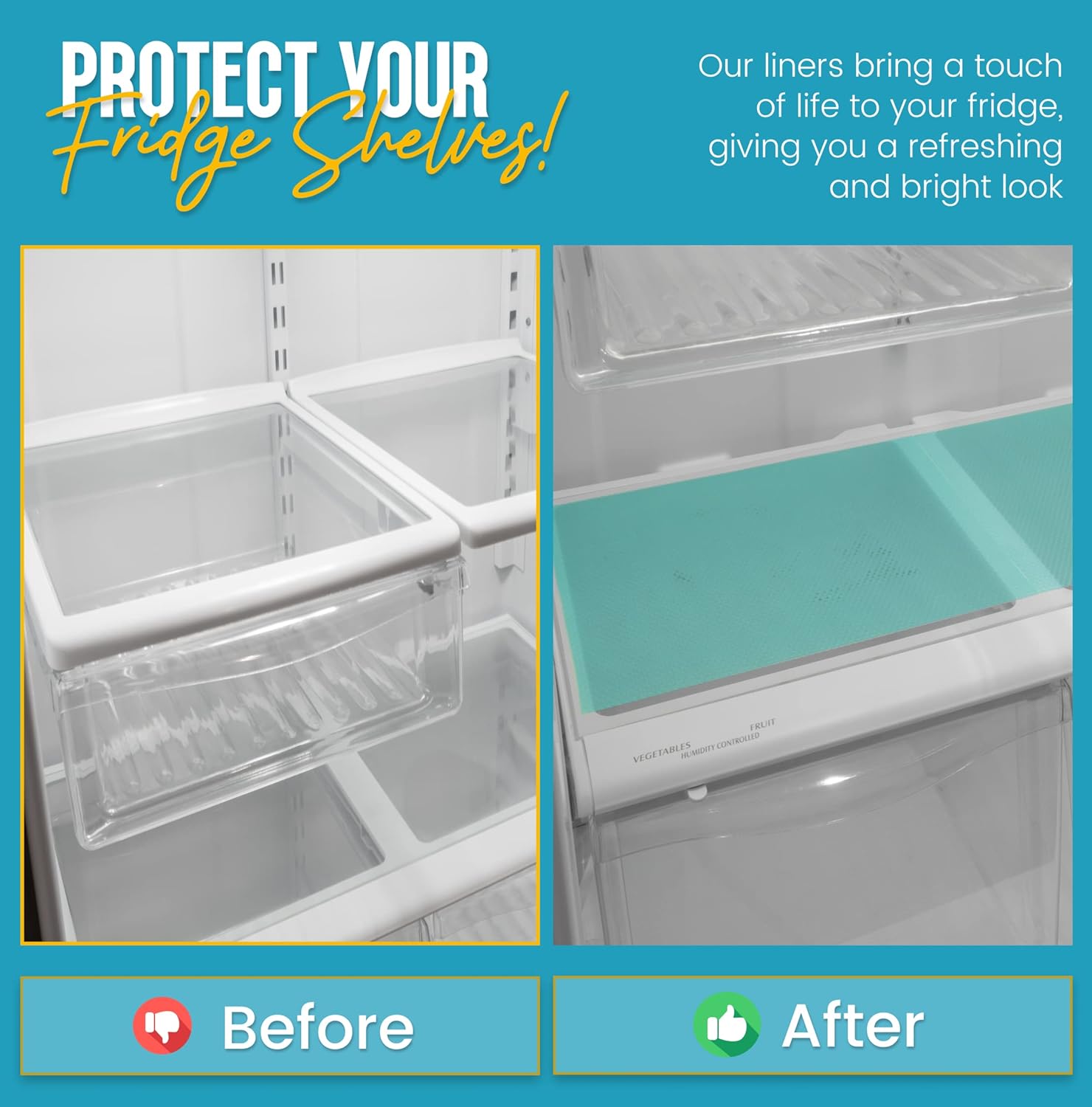 Refrigerator Liners for Shelves (12 Pack) by Linda’s Essentials - Non-Adhesive Shelf or Drawer