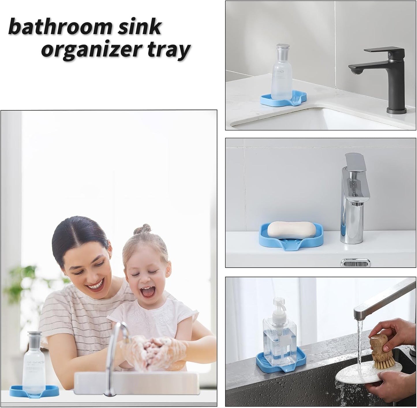 Silicone Bathroom Soap Dishes with Drain Spout-Bathroom and Kitchen Sink Organizer,Sponge